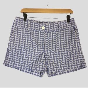 Loft 4" Short Shorts Womens Size 4 Blue White Geometric Pattern 100% Cotton